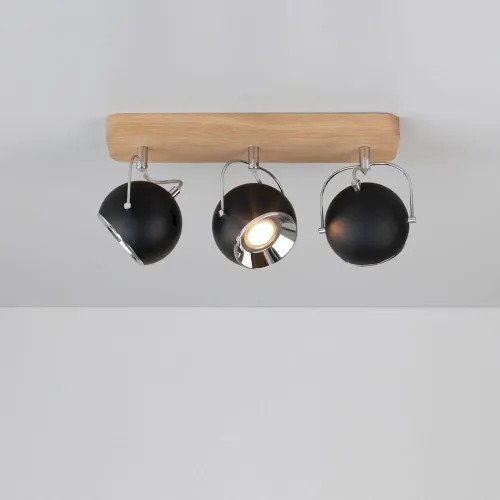 Oferta Lampa sufitowa listwa z drewna dębowego i czarne regulowane reflektory z metalu Spot-Light 5133374 Ball Wood 3xGU10 21cm x 42cm